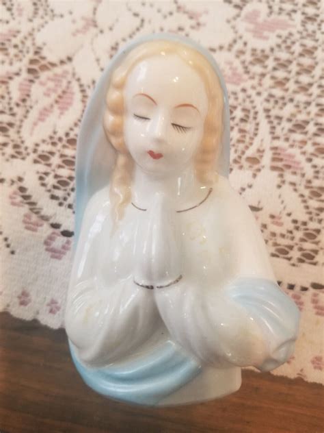 Vintage 5 Madonna Virgin Mary Head Vase Praying Planter Made In Japan