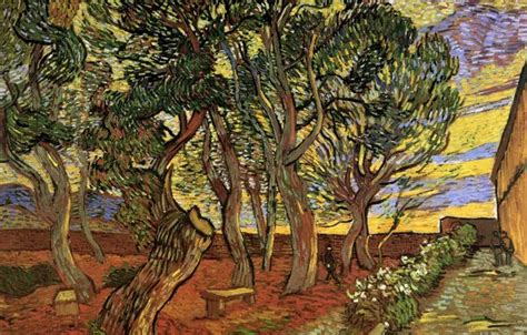 Wallpaper Trees Flowers People Hospital Benches Vincent Van Gogh The Garden Of Saint Paul