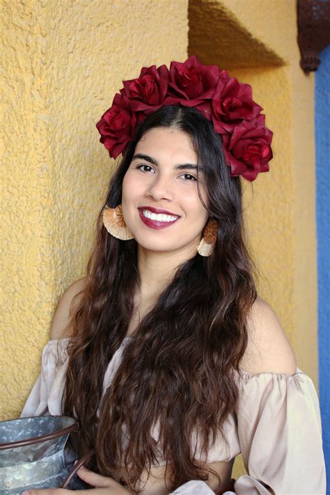 Dark Red Rose Flower Crown Headband Mexican Wedding Bridal Etsy