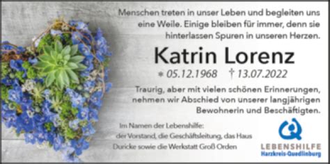 Traueranzeigen Von Katrin Lorenz Abschied Nehmen De