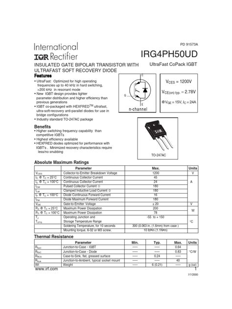 Irg4Ph50Ud: Insulated Gate Bipolar Transistor With Ultrafast Soft ...