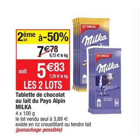 Promo Tablette De Chocolat Au Lait Pays Alpin Milka Chez Migros France