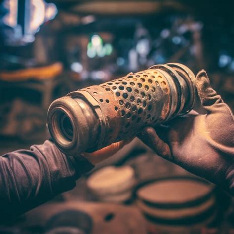 Someone Is Holding A Metal Object In Their Hand In A Workshop