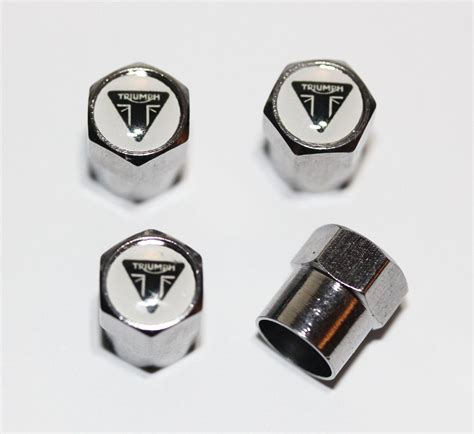 Triumph White Tire Valve Caps Plus Free Extra Cap Tire Valve Caps