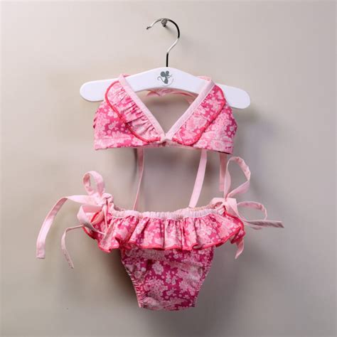 Bikini Bambina Stampa Gerbere Rosa Topettino