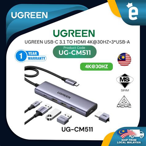 UGREEN CM511 USB C 5 In 1 Multifunctional Adaptor USB C PD 3x USB 1x