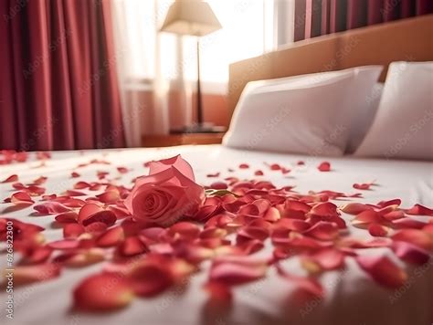 Rose On The Bed In Hotel Rooms Rose And Her Petals On The Bed For A