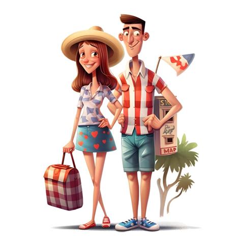 Pareja de turistas con maleta y bandera de cuba ilustración vectorial