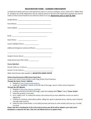 Fillable Online Careercenter Apsva REGISTRATION FORM SUMMER ENRICHMENT