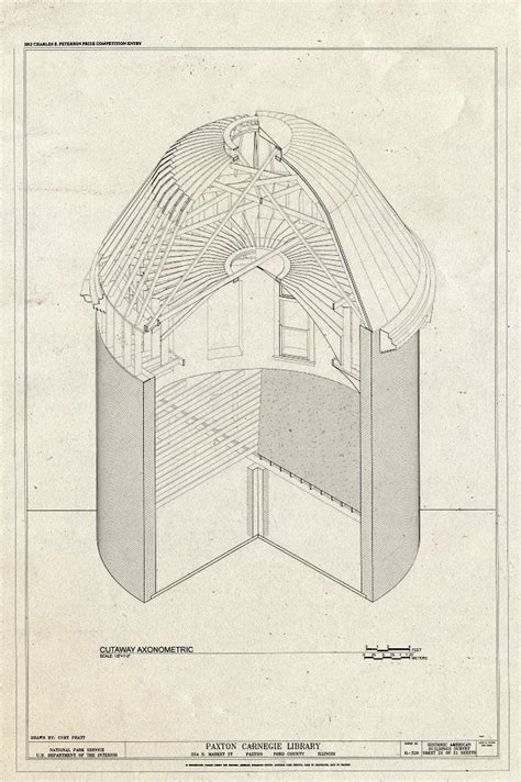 Blueprint Cutaway Axonometric Paxton Carnegie Library 254 South