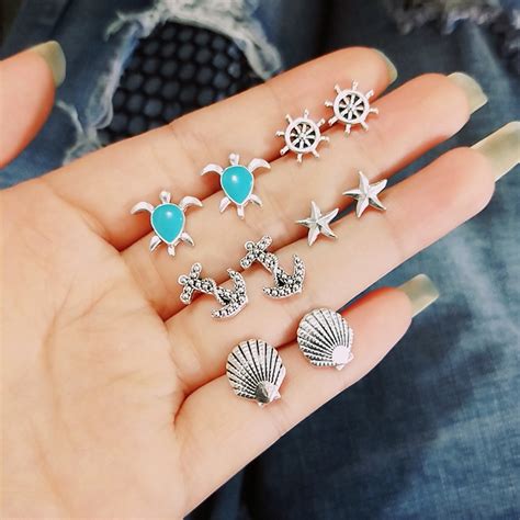 Fashion Accessories Beach Style Silver Alloy Shell Starfish Anchor