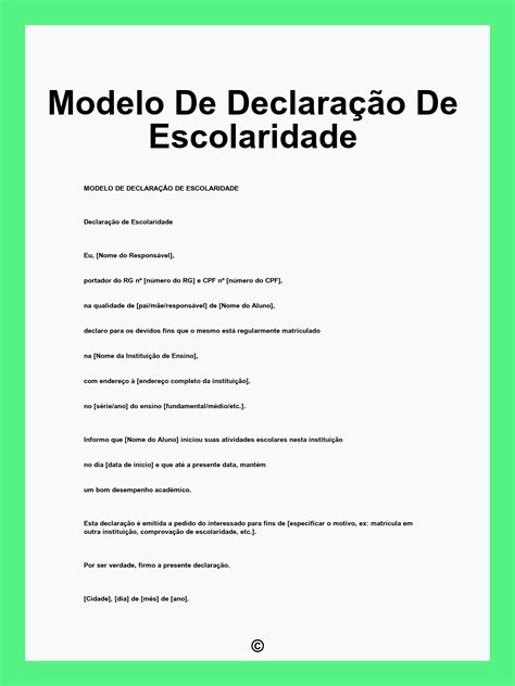 Modelo De Declaração De Escolaridade