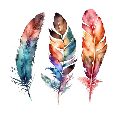 Premium Vector 3 Hand Drawn Boho Watercolor Feathers With Ornaments