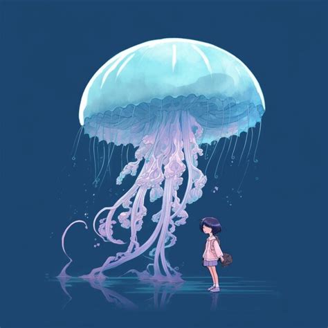 Premium Photo Anime Girl Standing In Water With Jelly Fish Floating