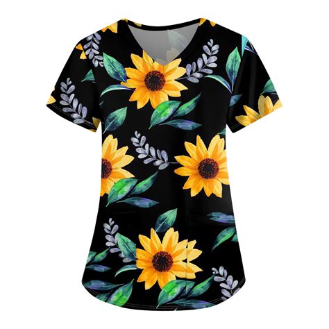 Ydkzymd Scrub Top For Women Solid Sunflower Plus Size V Neck Scrub Tops