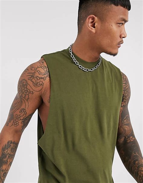 Asos Design Organic Relaxed Sleeveless T Shirt With Dropped Armhole In