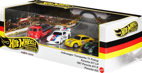 Hot Wheels Premium Collector Display Sets, 3 Cars & 1 Transporter ...