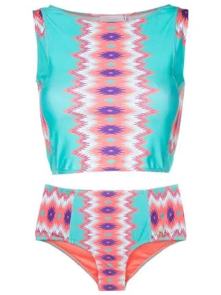 Brigitte Geometric Print Bikini Set Blue FARFETCH