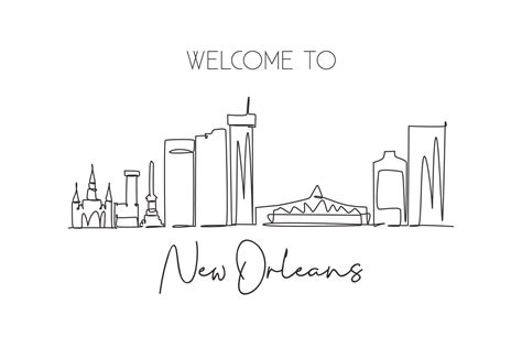 Single Continuous Line Drawing New Orleans City Skyline Louisiana Usa