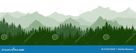 Green Forest On Background Of Mountains Silhouette Beautiful