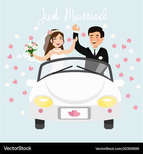 Just Married Couple Driving Royalty Free Vector Image