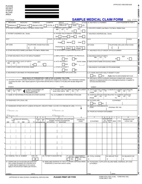 Medical Claim Form Templates Free Printable