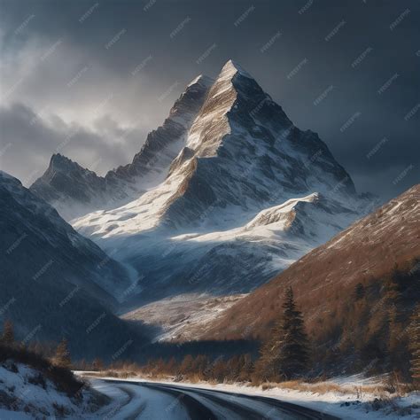 Premium Photo | Ai image of Snowy Mountain Range Under Night Sky