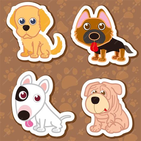 Ilustração da coleção de cachorros fofos de quatro desenhos animados ...