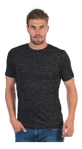 Playera Básica Lisa Cuello Redondo Slim Fit Jaspe Negra gris Meses