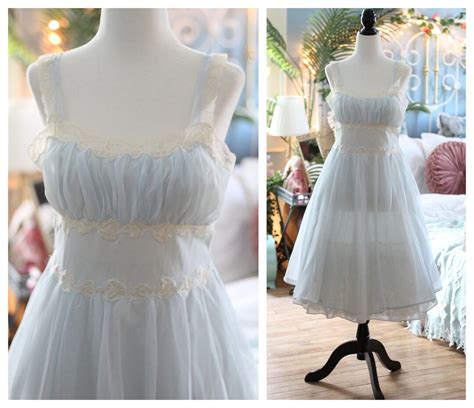 S Soft Cinderella Blue Beige Slip Dress Empire Waist A Line Nightgown Lingerie Gown