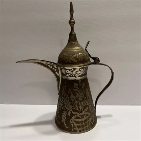 VINTAGE BRASS ISLAMIC Arabic Dallah Turkish Coffee Tea Pot And Shoe 27