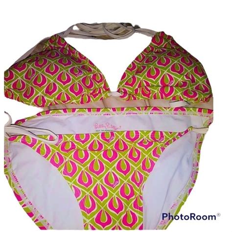 Lilly Pulitzer Swim Lilly Pulitzer Bikini Hot Pink Green Lp Print Rare Size String