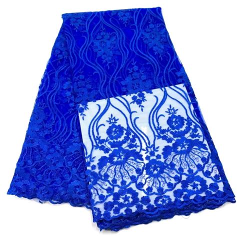 Latest Blue Nigerian Lace Fabric High Quality Tulle African Lace