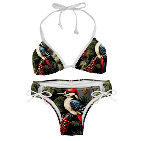 Woodpecker Swimsuit Women Bikini Set With Detachable Sponge And