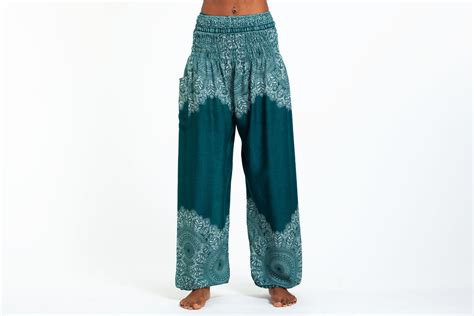 Floral Mandalas Womens Harem Pants In Teal