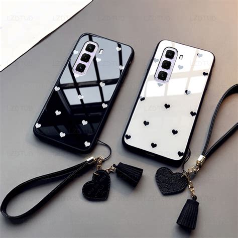 เคสสำหรบ Infinix Hot Pro Plus G ดไซนใหมกรอบโทรศพทกระจกรปหวใจ Love สายรดขอมอ