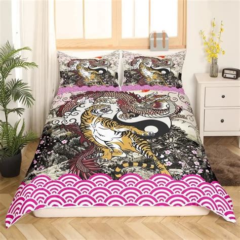 Japanese Ukiyoe Tiger Drogon Housse De Couette Hokusai Pattern Parure