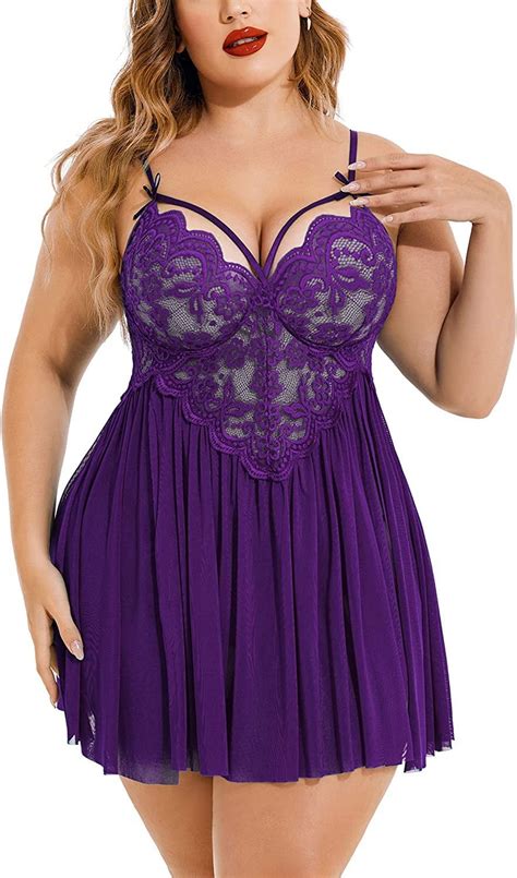 Avidlove Plus Size Lingerie Womens Strap Lace Chemise Nightgown V Neck Nighty Mesh Sleepwear