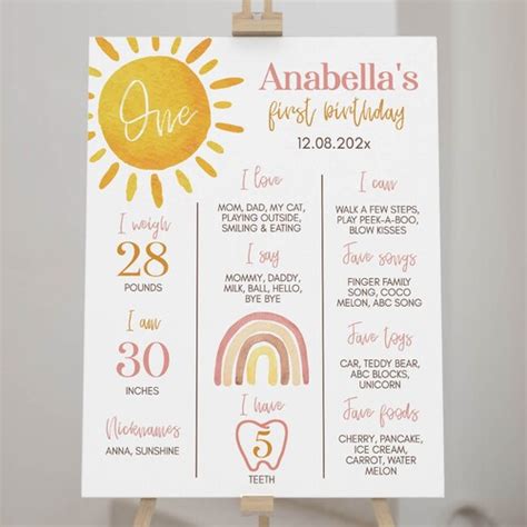 EDITABLE Sunshine Rainbow First Birthday Milestone Sign Boho Etsy