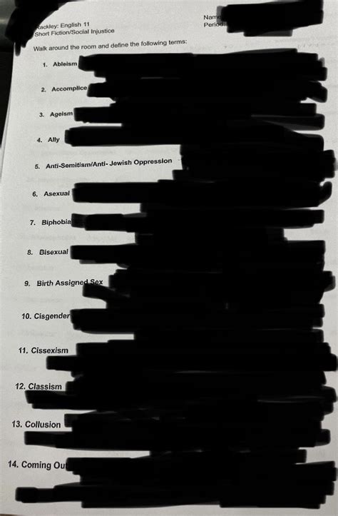 Goshen Hs English Assignment Has Students Define Bisexual Asexual Birth Assigned Sex More