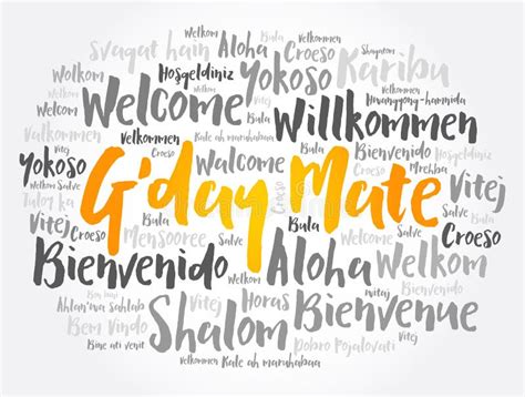 G Day Mate Welcome In Australian Word Cloud In Different Languages