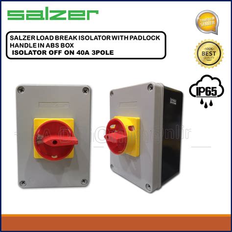 SALZER LOAD BREAK ISOLATOR WITH PADLOCK HANDLE IN ABS BOX 3POLE 40A C W