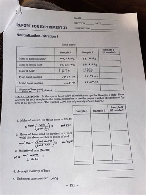 Solved NAME SECTION DATE REPORT FOR EXPERIMENT 22 INSTRUCTOR Chegg