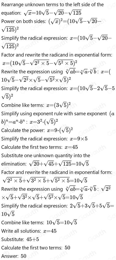 Solved Jika Diketahui Sqrt 20 Sqrt X Sqrt 125 10sqrt 5 Maka