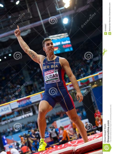 Atletismo Mihail Dudas Heptathlon Do Homem Salto Alto Fotografia