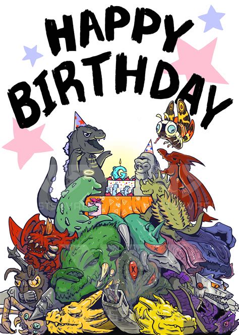 Godzilla And Friends Birthday Card Godzilla Birthday Party Godzilla