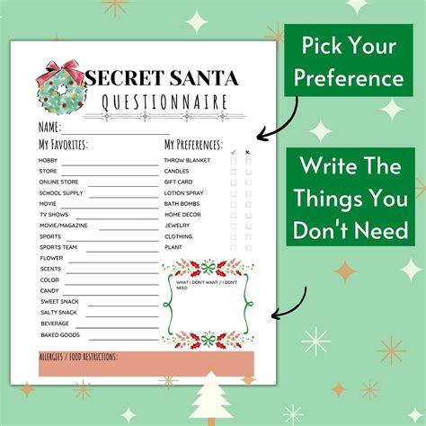 Christmas Wish List Template Secret Santa Questionnaire Spray Lotion