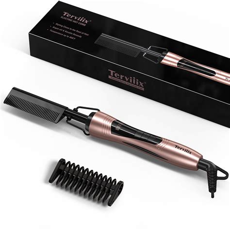 Terviiix Electric Hot Comb Anti Scald Straightening For Black Hair Rose Gold