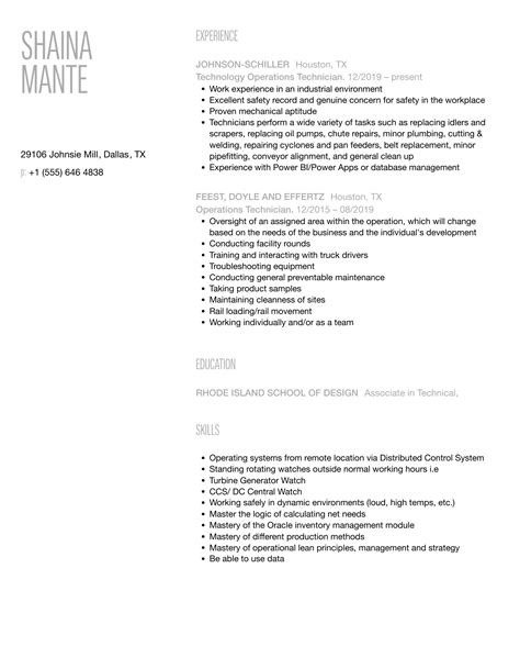 Operations Technician Resume Samples | Velvet Jobs