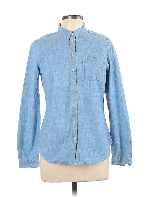 Levis 100 Cotton Checkered Gingham Blue Long Sleeve Button Down Shirt